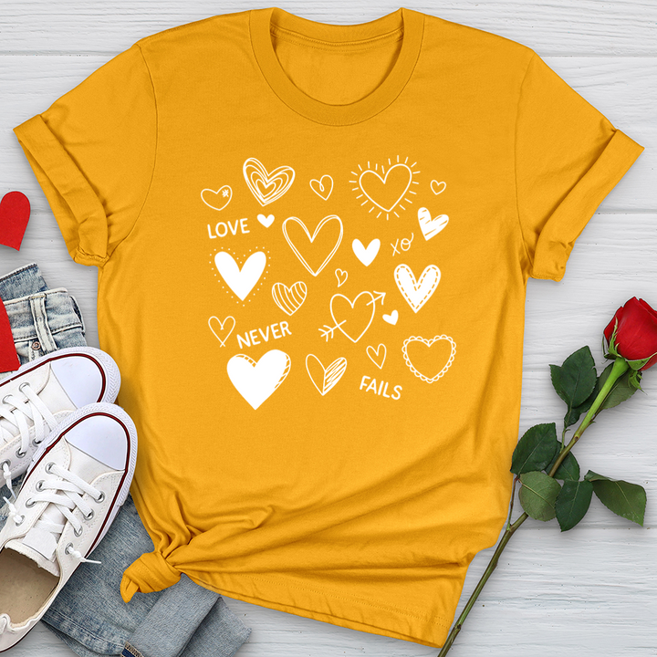 Love Never Fails Assorted Hearts Softstyle Tee