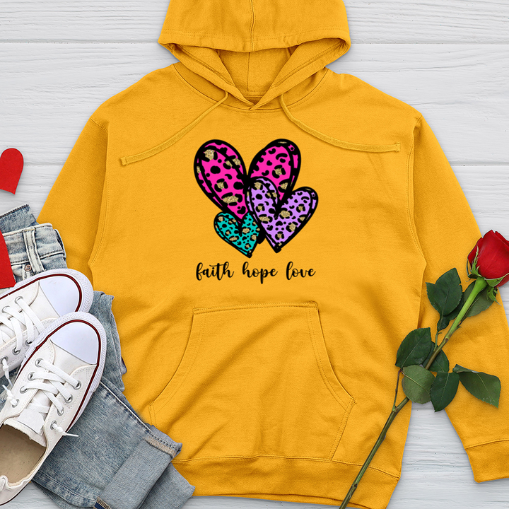 Faith hope love coloful leopard Midweight Hooded Sweatshirt