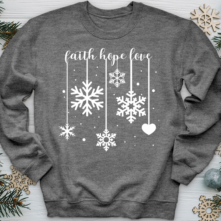 Faith Hope Love Dangling Snowflakes Crewneck