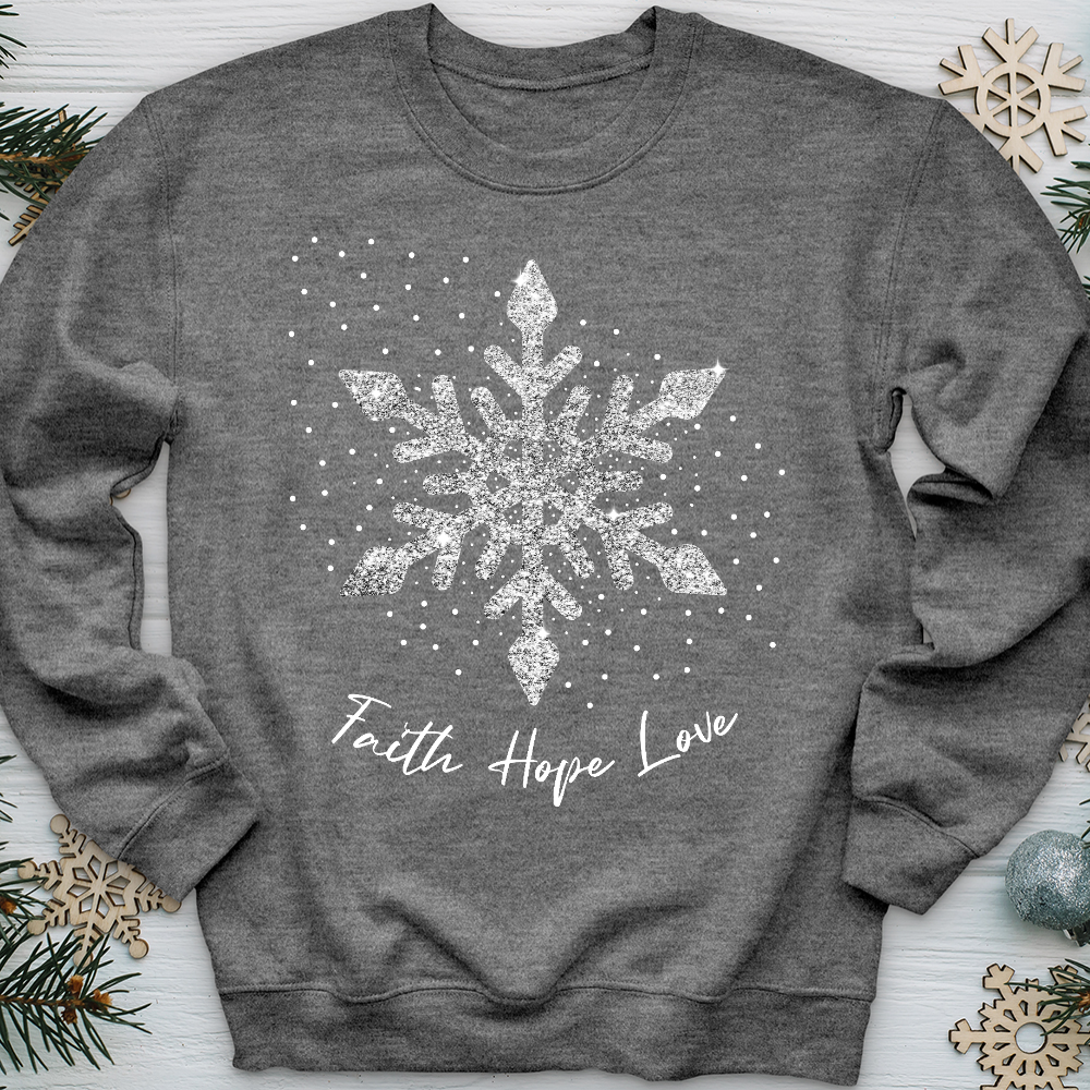 Faith Hope Love Silver Glitter Flake Crewneck