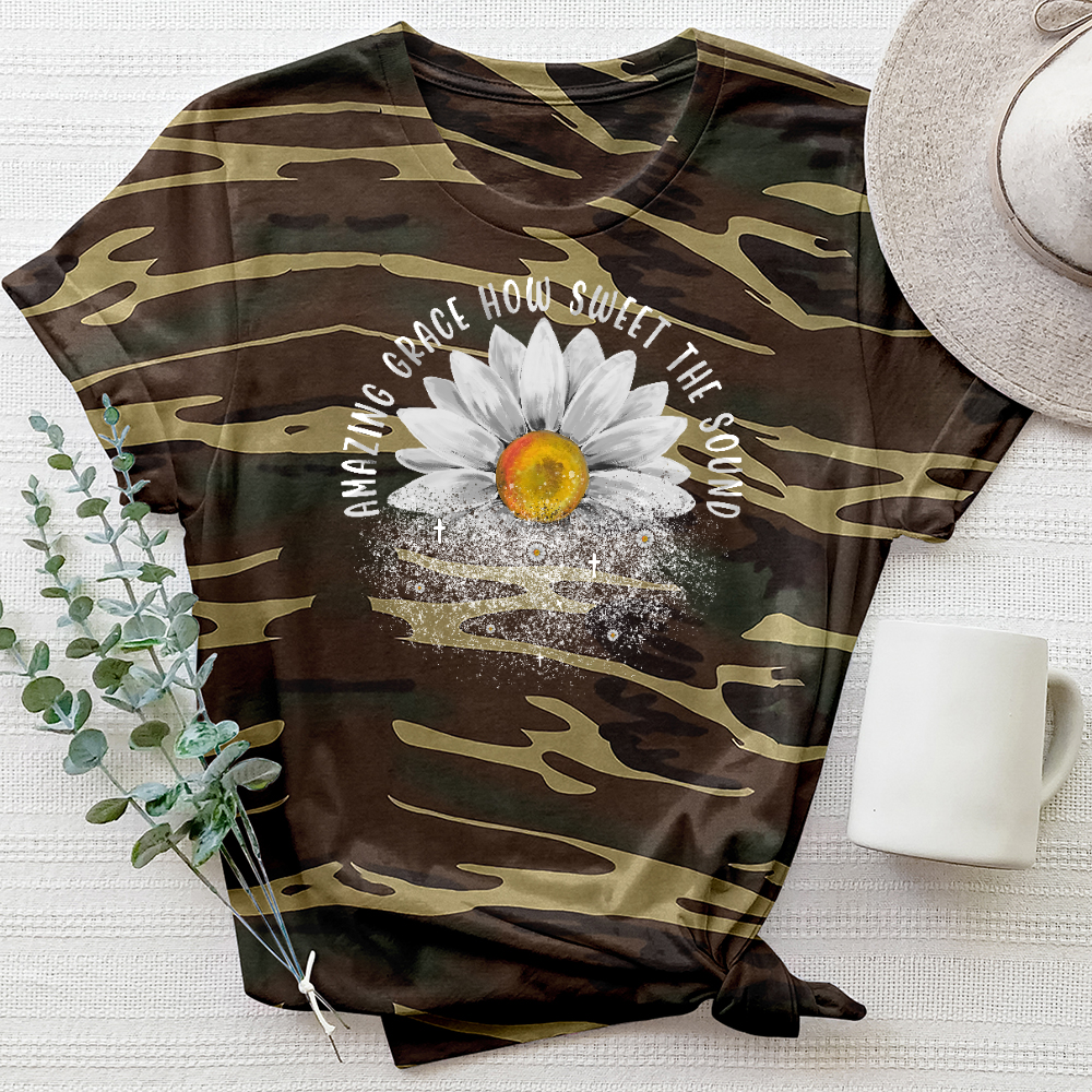 Amazing Grace Sunflower Drip Camo Tee