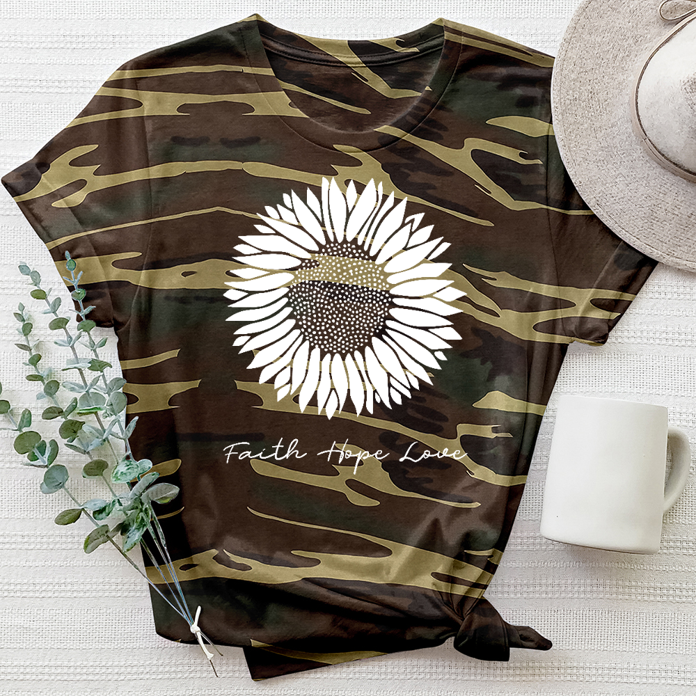 Faith Hope Love Rustic Sunflower Camo Tee