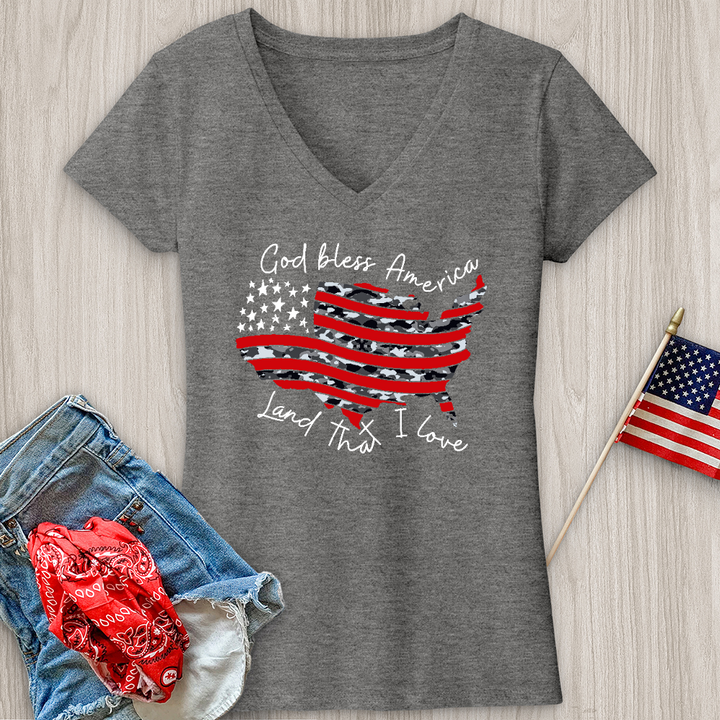 God Bless America Camo USA V-Neck Tee