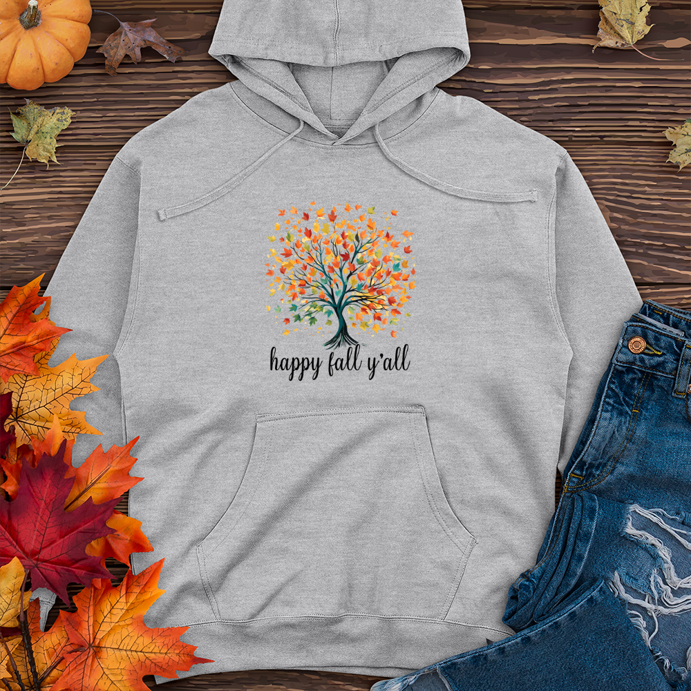 Retro Watercolor Fall Tree Midweight Hooded Sweatshirt