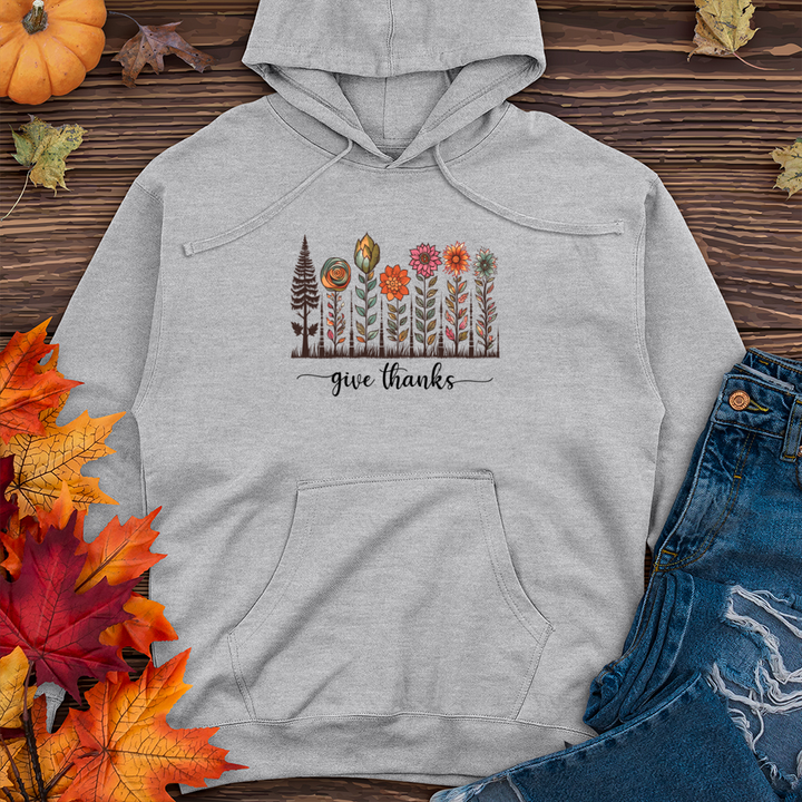 Retro Woodland Hike Flower Trio Midweight Hooded Sweatshirt