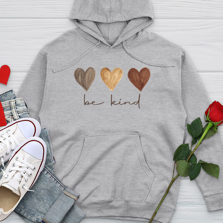 Be Kind Watercolor Hearts Midweight Hooded Sweatshirt