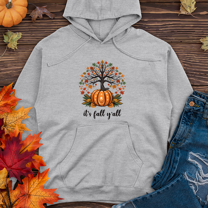 Geometric Harvest Tree Pumpkin Midweight Hooded Sweatshirt