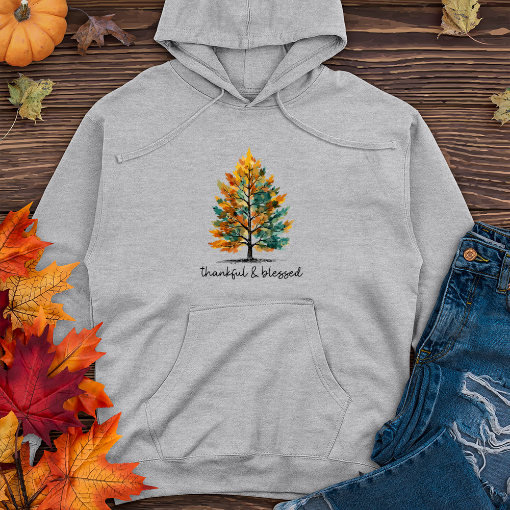 Retro Watercolor Pine Tree Midweight Hooded Sweatshirt