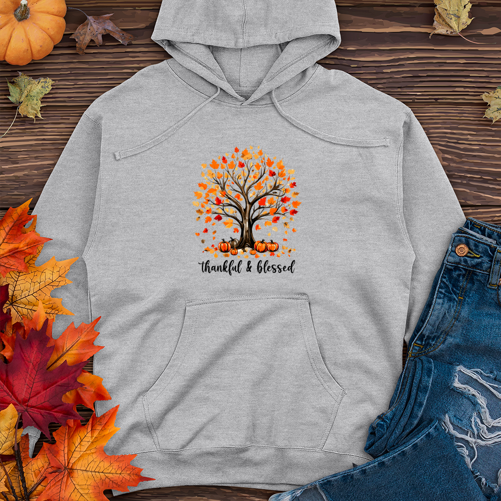 Retro Watercolor Pumpkin Tree Midweight Hooded Sweatshirt