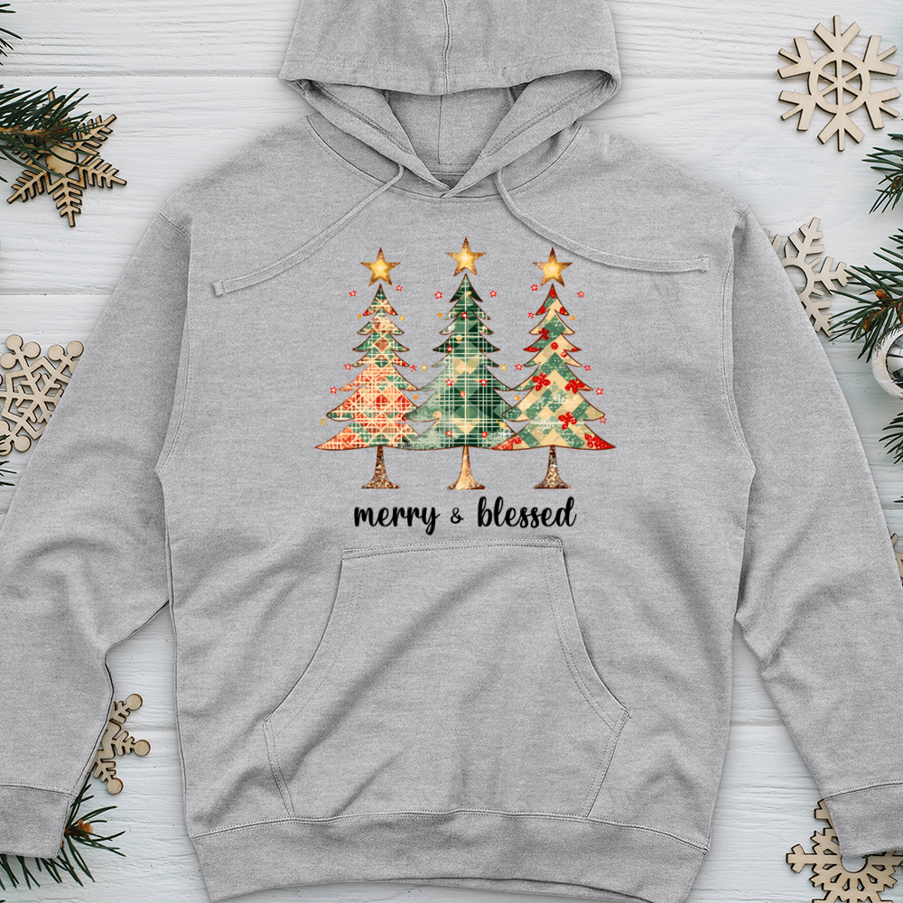 Merry & Blessed Checkered Tree Midweight Hooded Sweatshirt