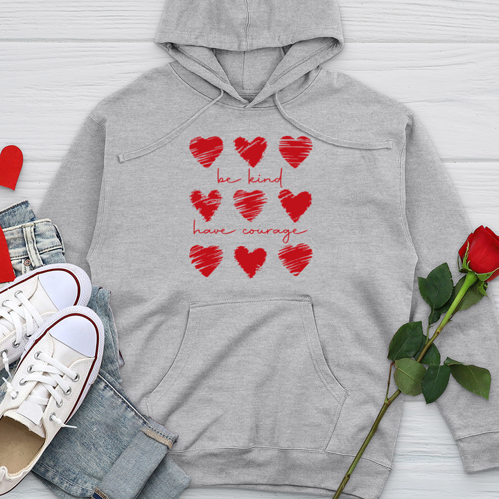 Be Kind Have Courage Hearts Midweight Hooded Sweatshirt