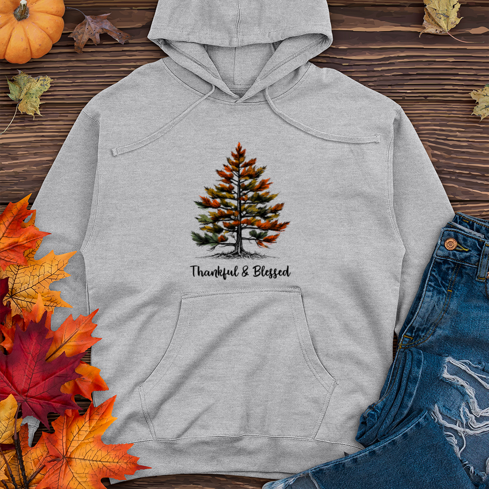 Retro Plaid Pine Tree Midweight Hooded Sweatshirt