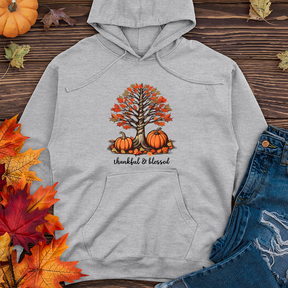 Retro Plaid Autumn Tree Midweight Hooded Sweatshirt