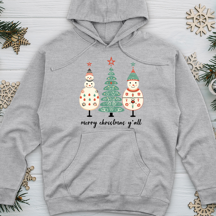 Etsy Snowman Pastel Tree Trio Midweight Hooded Sweatshirt