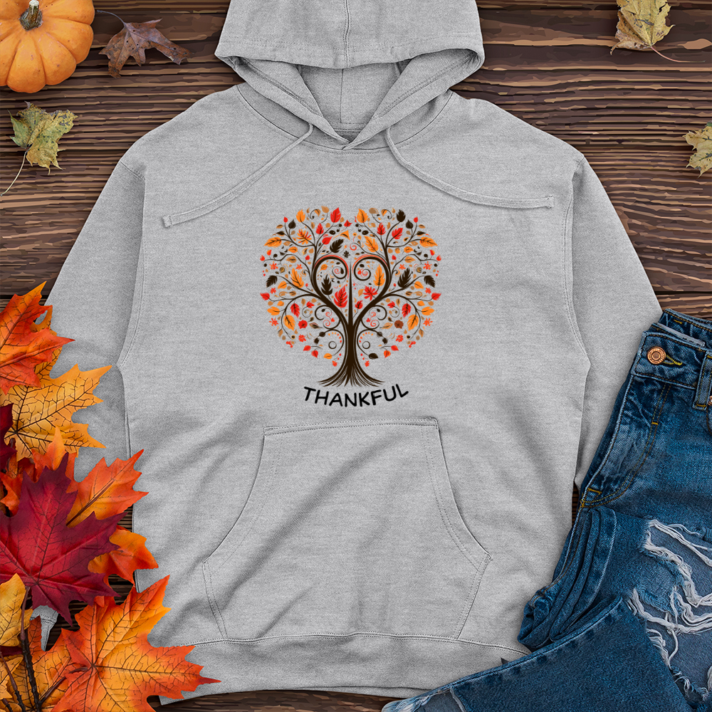 Retro Autumn Love Tree & Heart Icons Midweight Hooded Sweatshirt