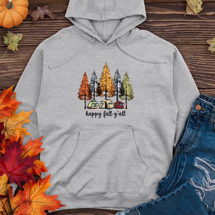 Cozy Fall Camping Plaid Trio Trees Midweight Hooded Sweatshirt