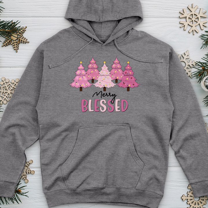 Merry Blessed Pink Tree Farm Midweight Hooded Sweatshirt