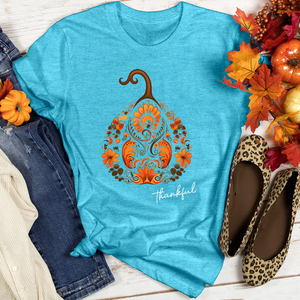 Flower Pattern Pumpkin Heathered Tee