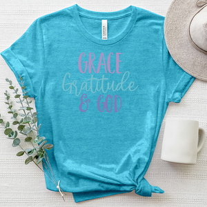 Grace Grattitude and God Heathered Tee