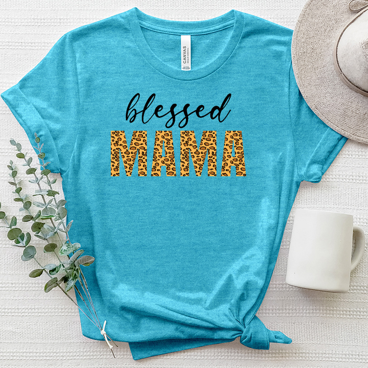 Blessed Mama Sunflower Leopard Heathered Tee