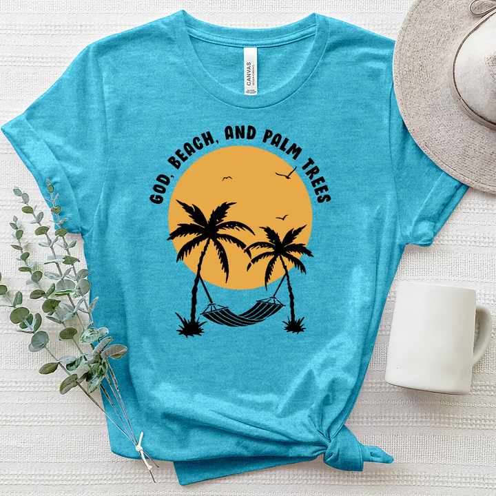 God, Beach and Palm Trees Heathered Tee