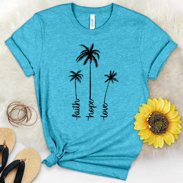 Faith Hope Love Palm Trio Heathered Tee