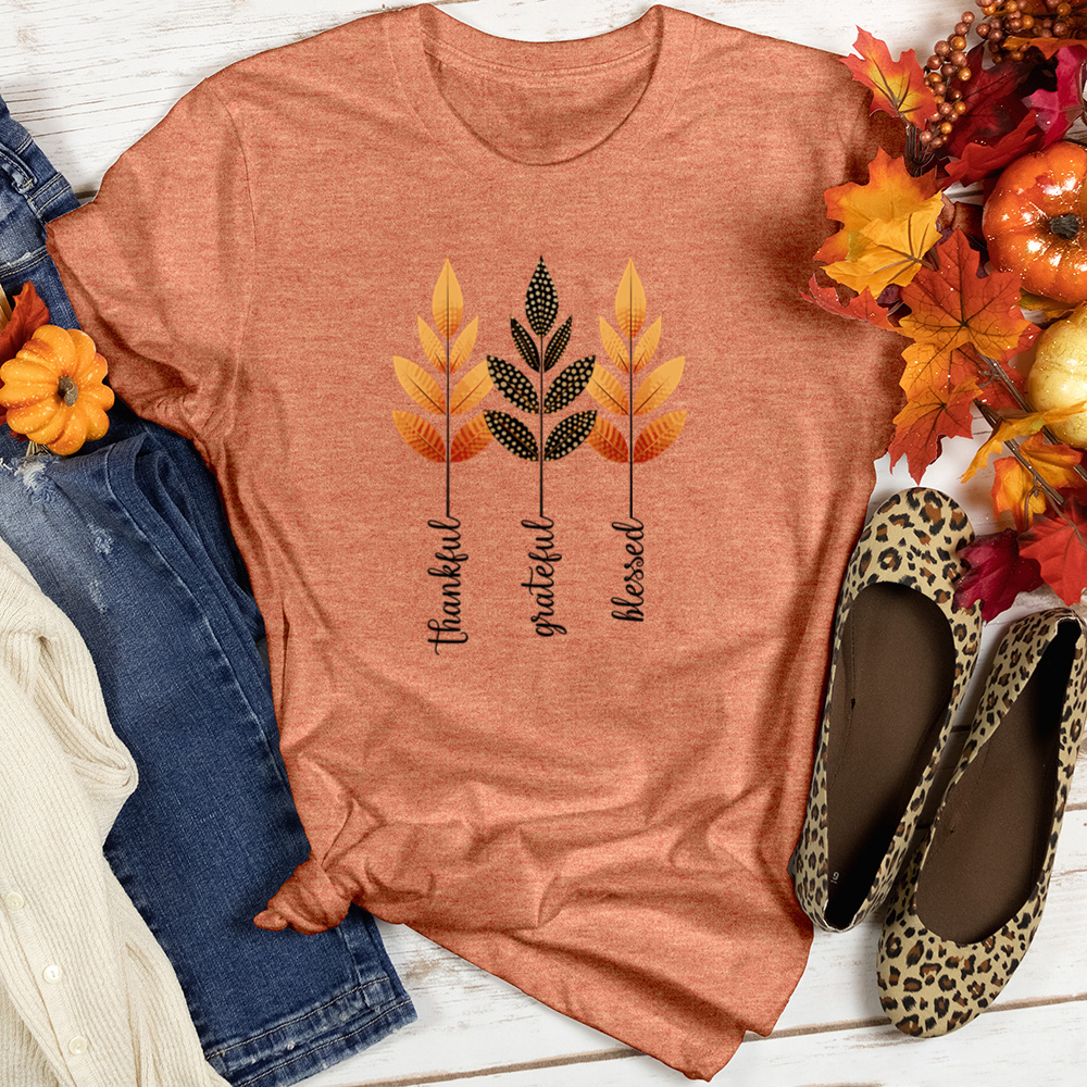 Retro Serene Leaf Trio Heathered Tee