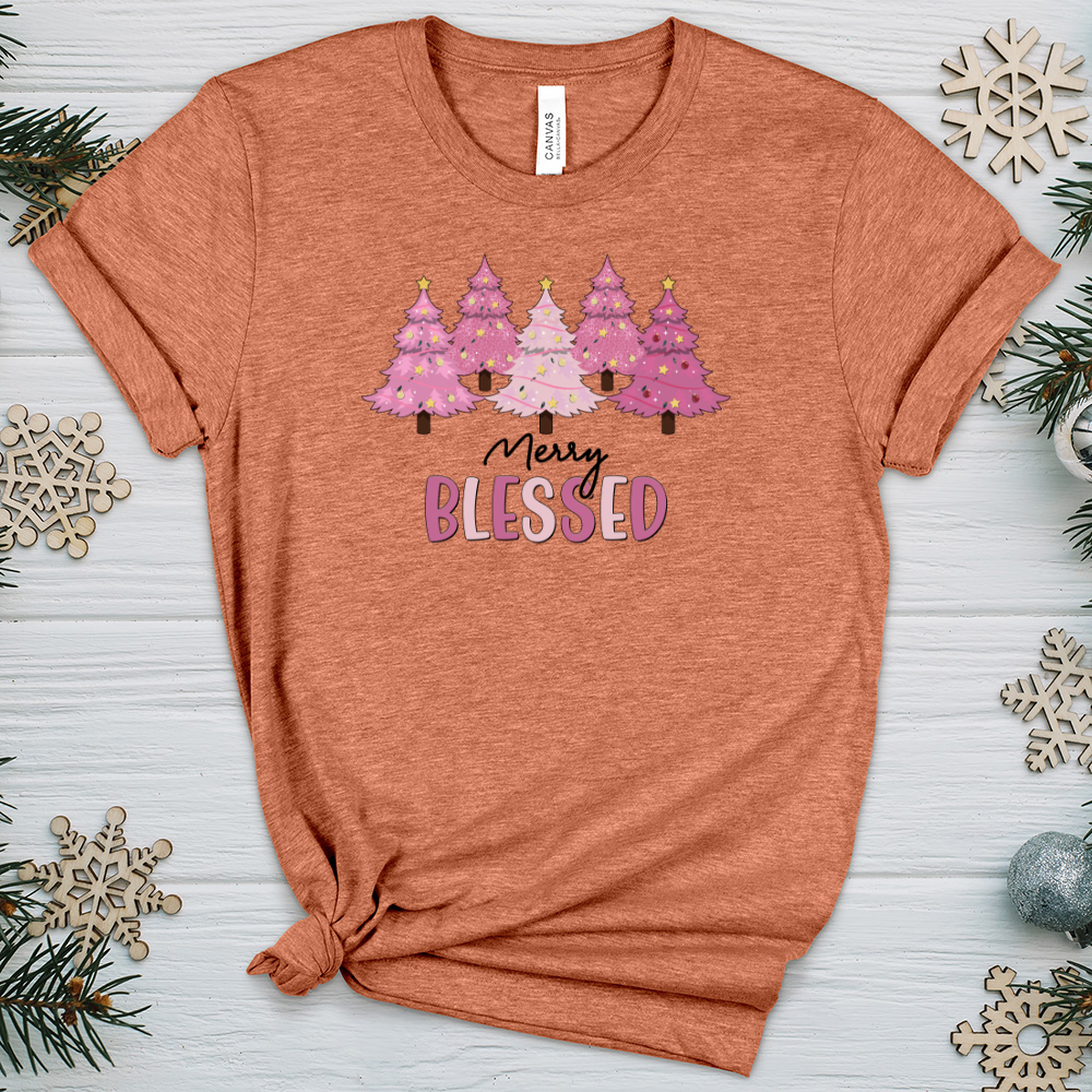 Merry Blessed Pink Tree Farm Heathered Tee