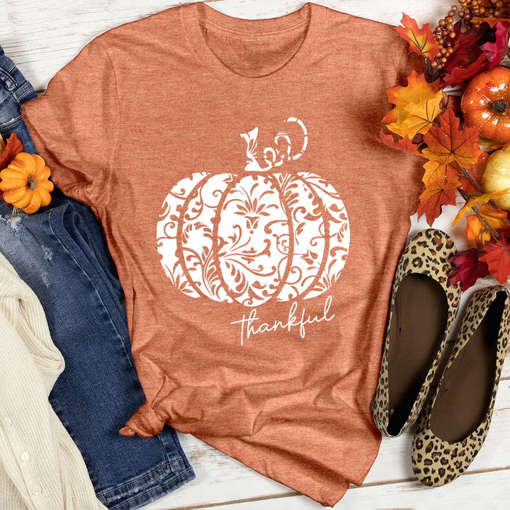 Thankful Floral Pumpkin Heathered Tee