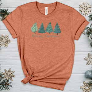 Merry Christmas Pine Trees Heathered Tee