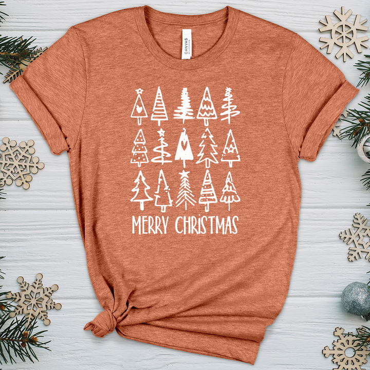 Merry Christmas Tree Pattern Heathered Tee