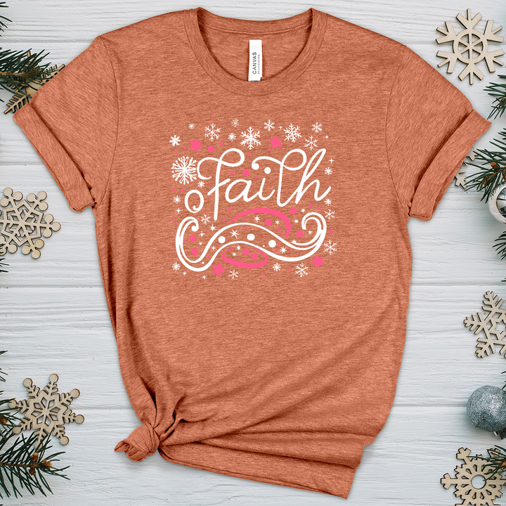 Faith Pink Snowflake Scene Heathered Tee