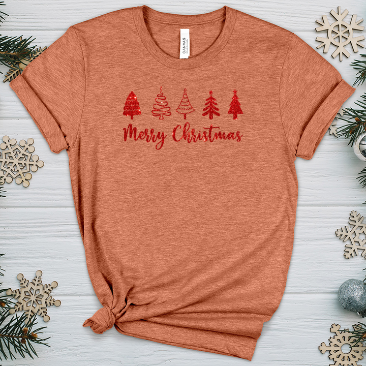 Red Merry Christmas Scene Heathered Tee