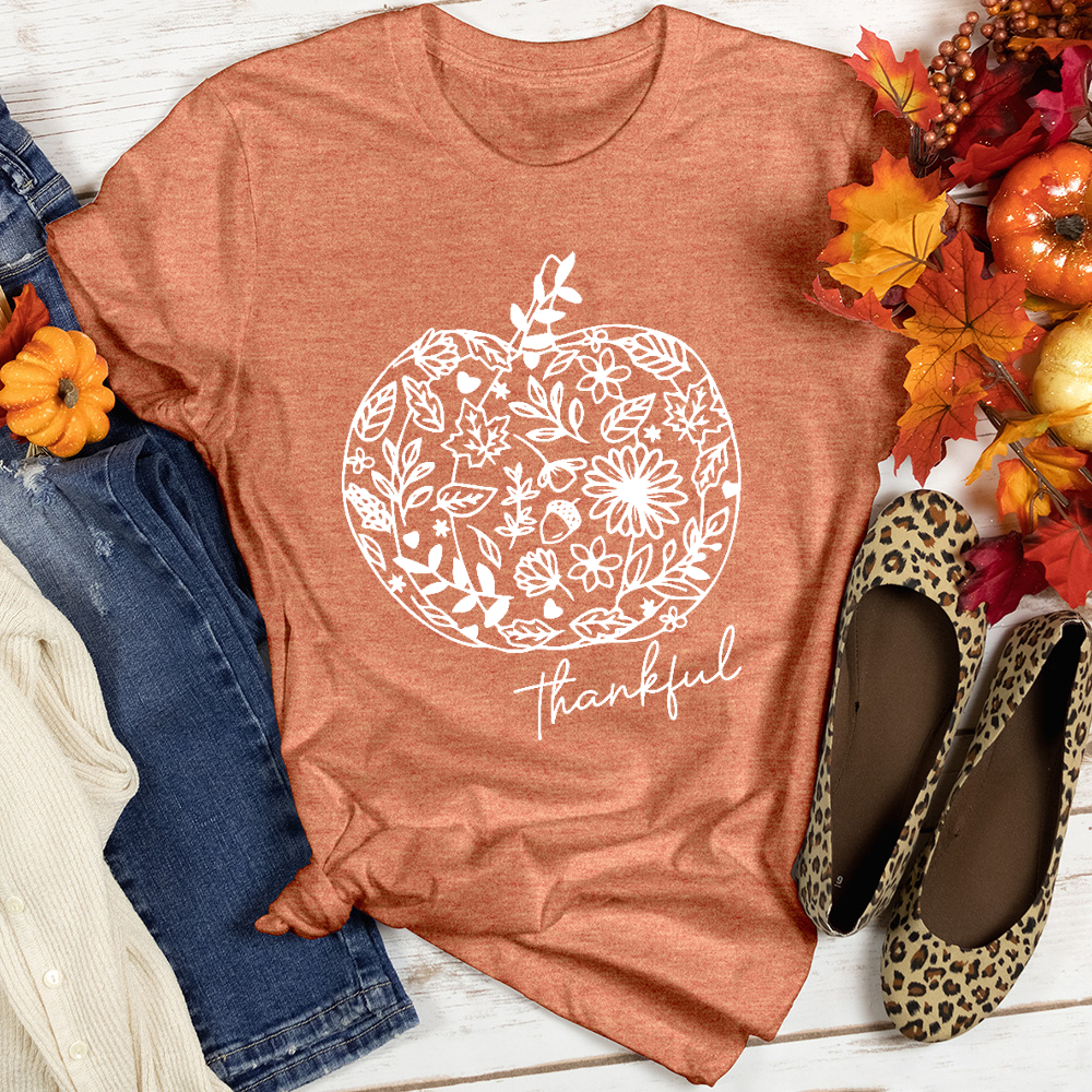 Thankful Flower Pumpkin Heathered Tee