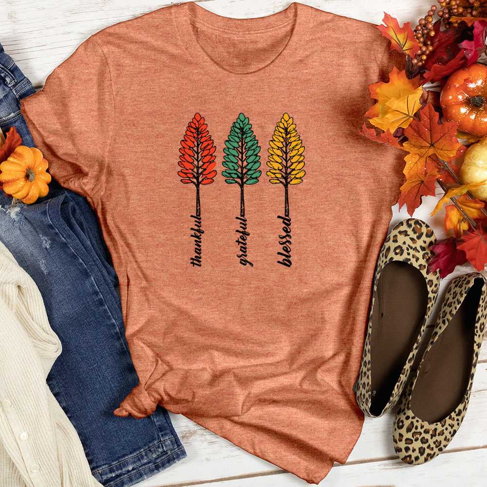 Vintage Playful Polka Dot Trio Pine Trees Heathered Tee