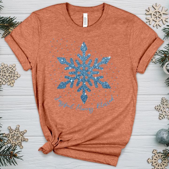 Joyful Merry Blessed Blue Snowflake Heathered Tee