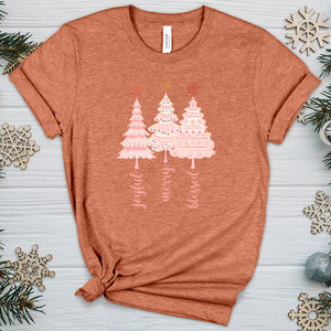 Vintage Snowflake Pink Tree Trio Heathered Tee