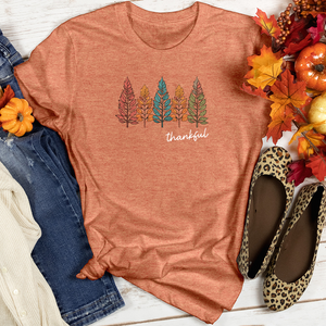 Retro Cozy Floral Trio Pine Trees Heathered Tee