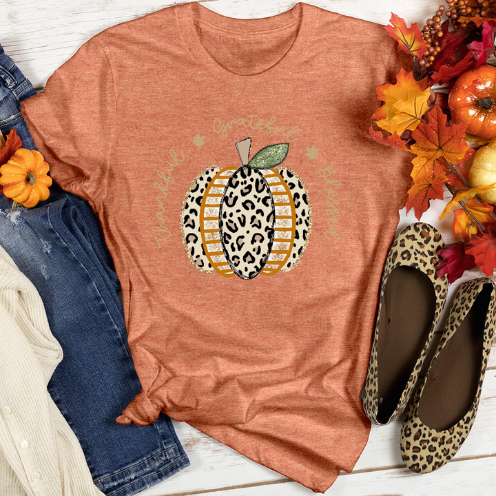 Thankful Grateful Blessed Faux Pumpkin Heathered Tee