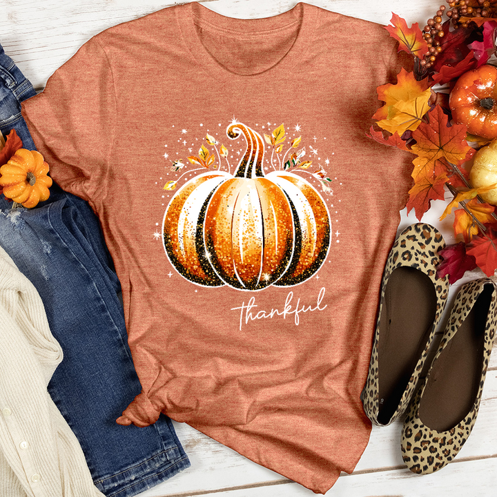 Thankful Glitter Pumpkin Heathered Tee