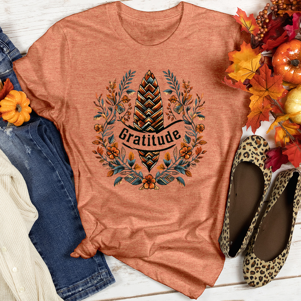 Herringbone Pinecone Gratitude Heathered Tee