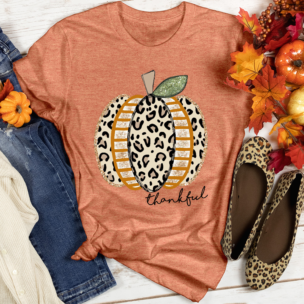 Thankful Leopard Spotted Pumpkin Heathered Tee