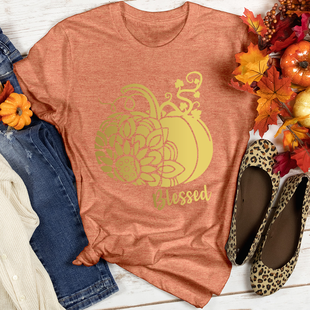 Blessed Gold Sunflower Pumpkin Heathered Tee