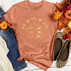 Fall Into Faith Spotted Pumpkin Heathered Tee