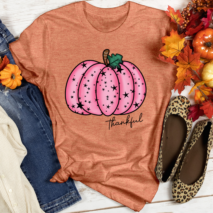 Thankful Pink Star Pumpkin Heathered Tee