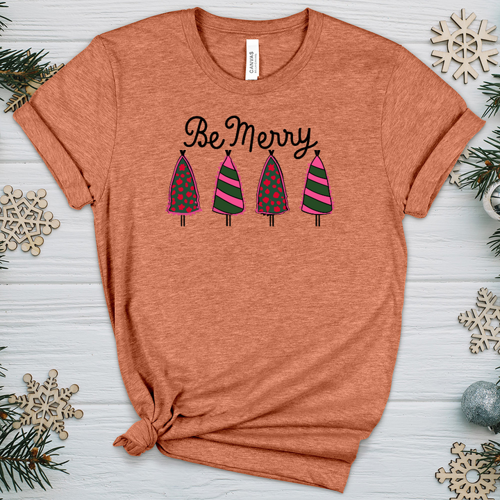 Pink Be Merry Trees Heathered Tee