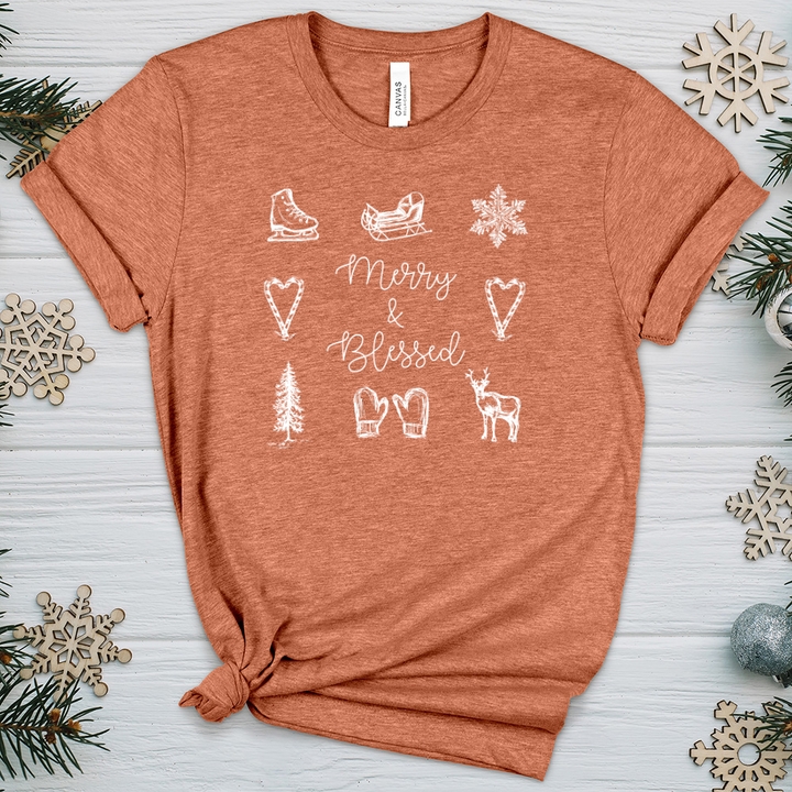 Merry Blessed Christmas Pattern Heathered Tee