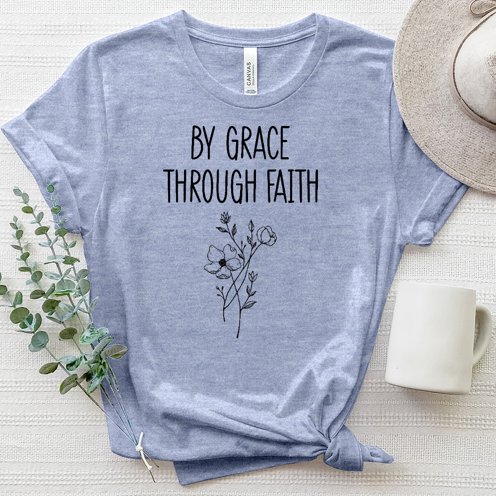 By Grace, Through Faith Flowers Heathered Tee