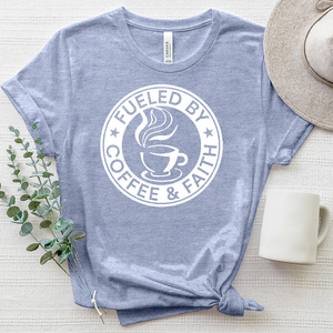 Fueled by Coffee and Faith Logo Heathered Tee