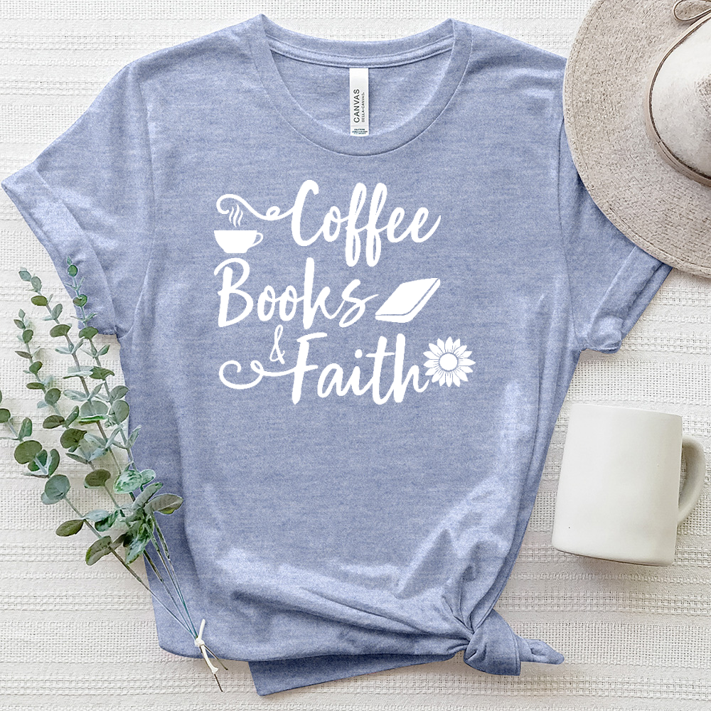 Coffee Books and Faith Heathered Tee